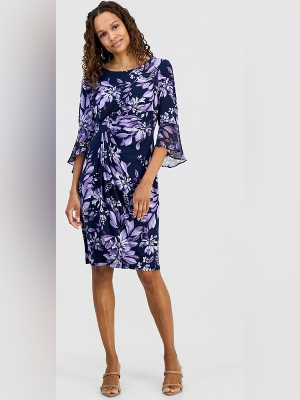 Connected apparel Petite Printed Side Tab Sheath Dress